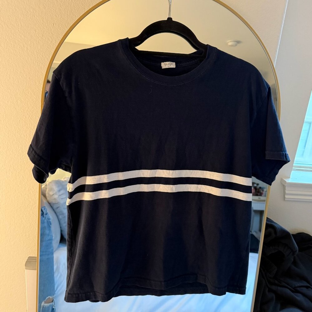Brandy Melville Navy Blue Tee with White Stripes